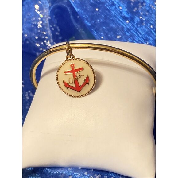 Signed Coach Bangle NY Rose Gold Colored Cuff Bracelet With Anchor Charm size 7. - Picture 5 of 8